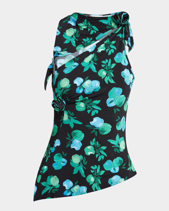 Asymmetric Flower Sleeveless Top